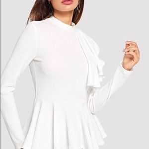 White Peplum Ruffle Top